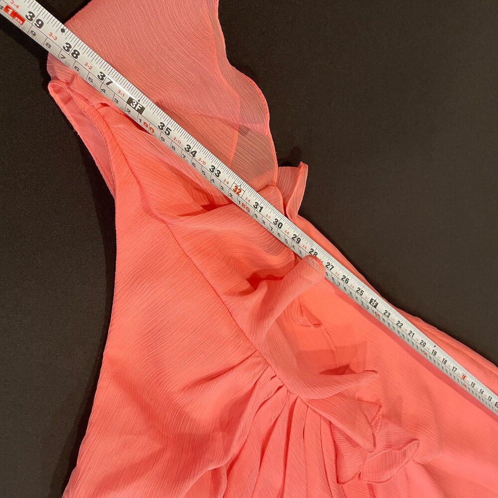~ Angelina Faccenda 10 peach 1-shoulder ruffle cocktail dress light flowy sheath - Picture 6 of 14